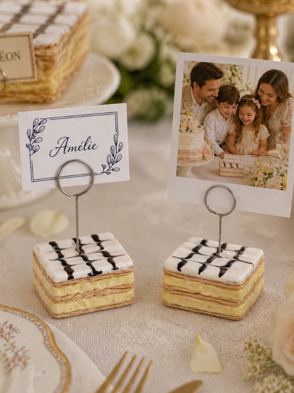 Napoleon Dessert Place Card Holder, Mille Feuille Food Label, Photo Holder